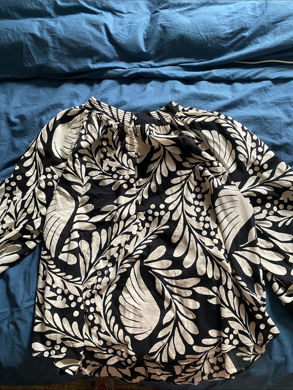 H&M Black Blouse with Cream Botanical Print